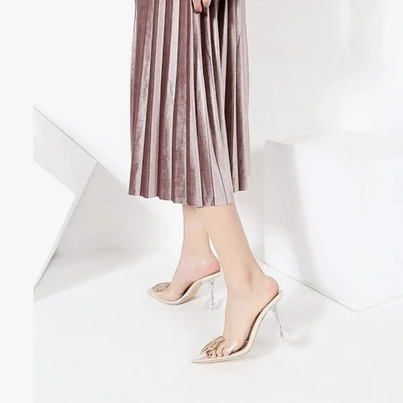 Transparent Point Toe Slingback Pump with Rhinestone Embellishment - Picture 16 of 16